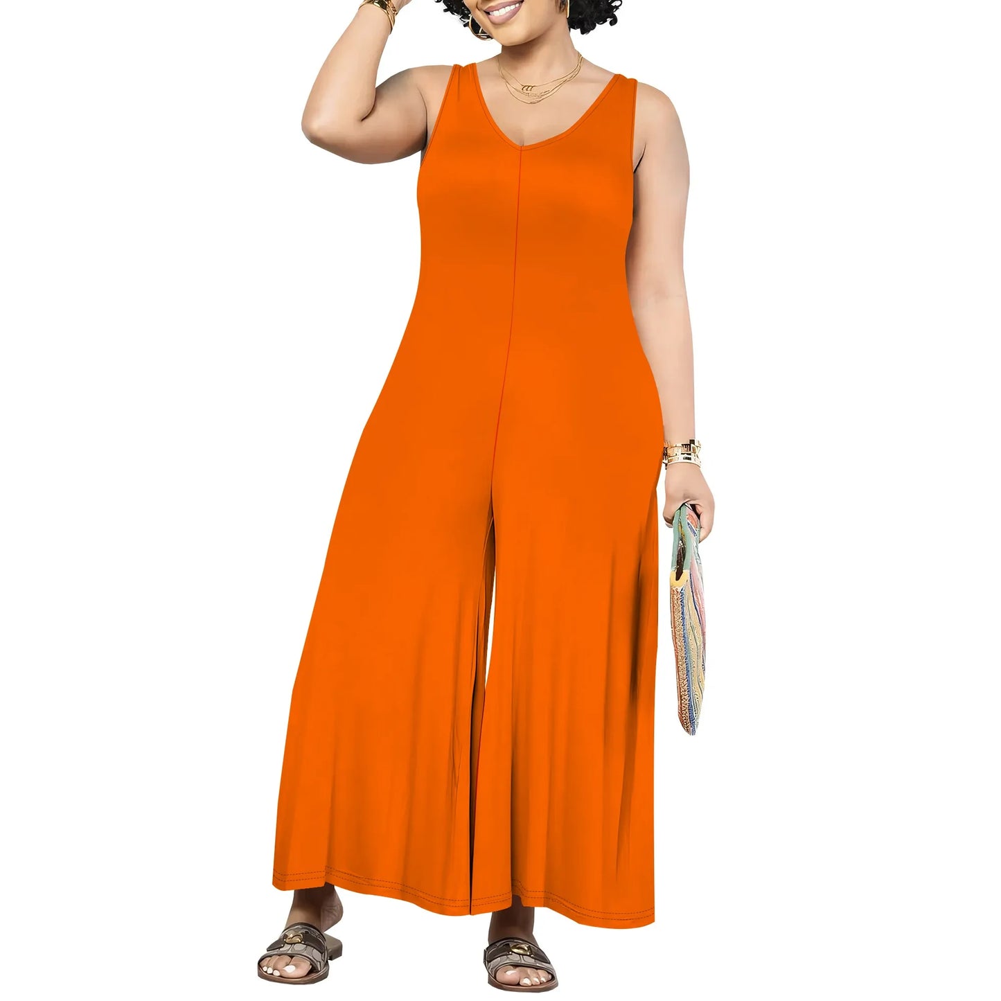 Women's Jumpsuits Overalls Wide Leg Casual 2025 Rompers Sleeveless Smocked One Piece High Waist Loose Fit with Pockets