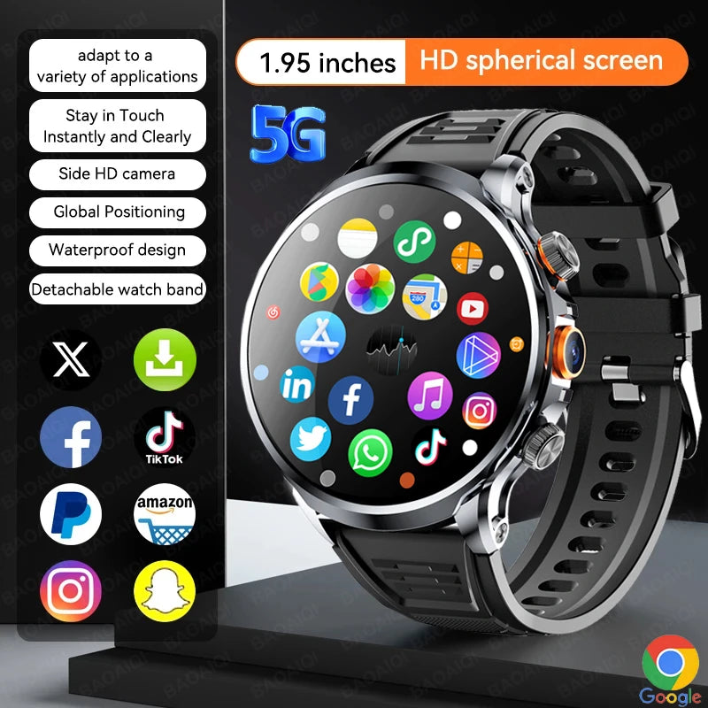 5G/4G Smart Watch 1.95 inch AMOLED 8GB+128GB RAM 800W Camera GPS WIFI Google APPS Download Heart Rate Smartwatch 1880mah Battery