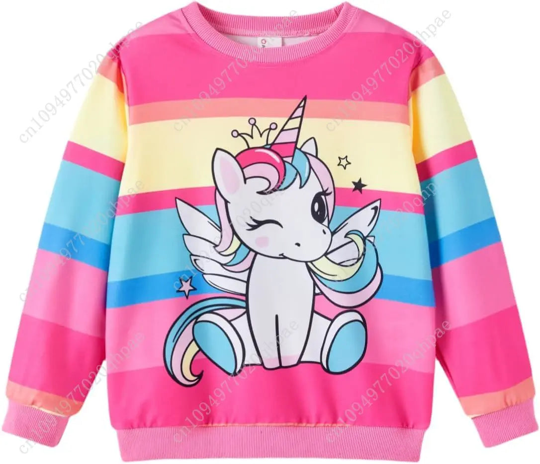 PATPAT Girls Sweatshirts Size 5-14 Years Graphic Pullover Long Sleeve Crewneck Shirt Cute Cartoon Casual Clothes for Girls