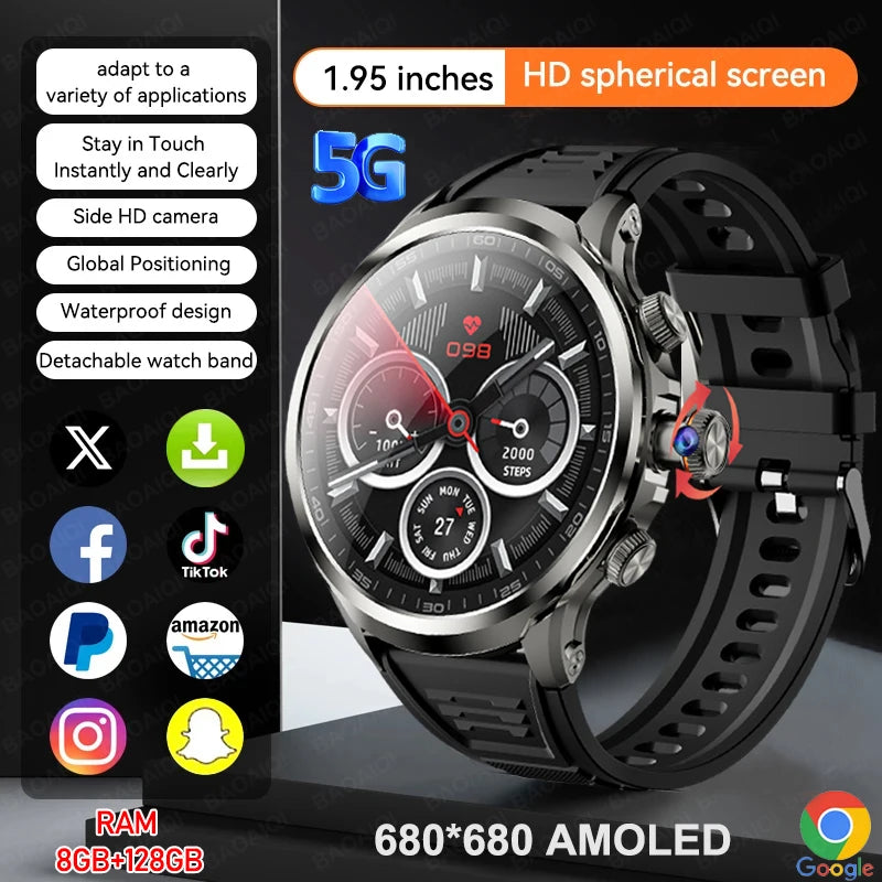 5G/4G Full Netcom Smart Watches 680*680 AMOLED 8GB+128GB RAM 1880mah Battery 900W Camera GPS WIFI Google APP Download Smartwatch