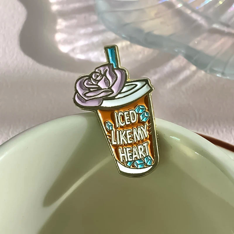 Iced Coffee Like My Heart Enamel Pin Collection Iced Coffee Til I Die Brooch Lapel Badge Coffee Addict Jewelry For Cafe Lover