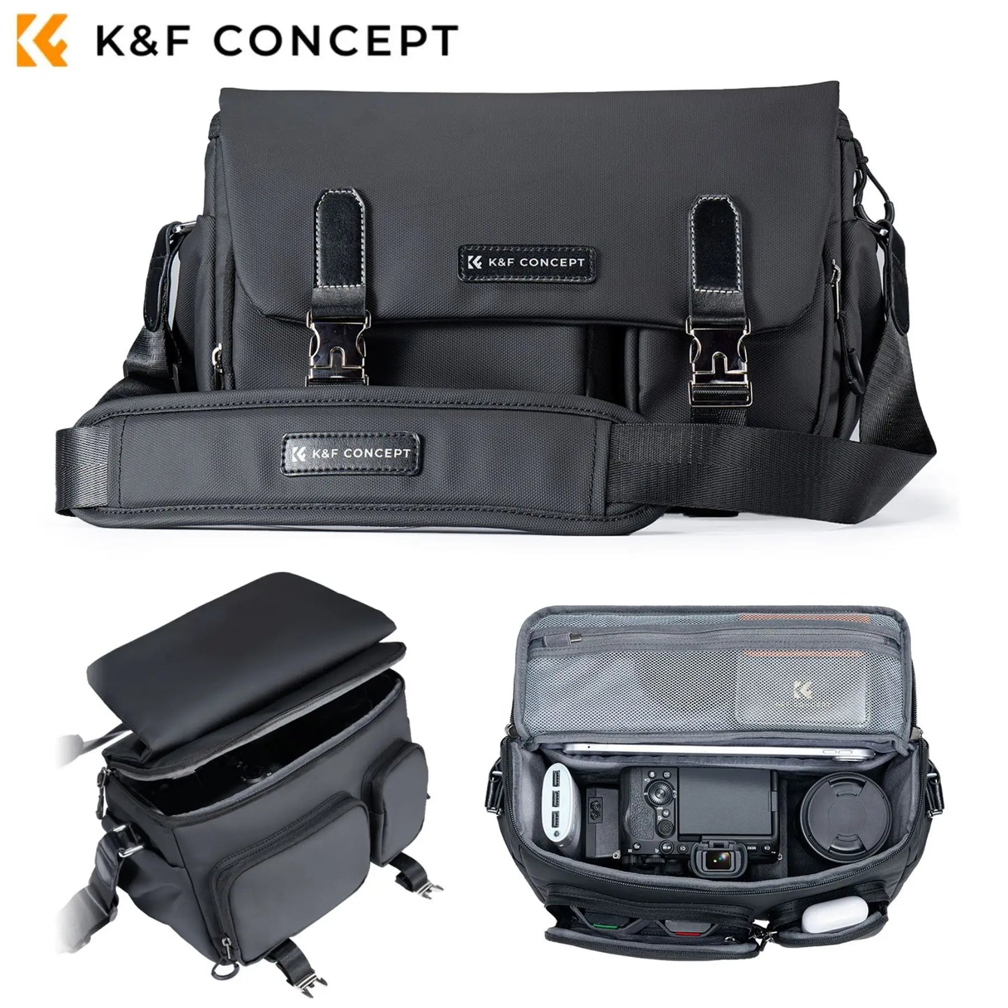 K&F Concept Zipper Buckle Camera Sling Bag Travel Photography Shoulder Bag For Sony DSLR SLR Camera Accessories Tripod Holder