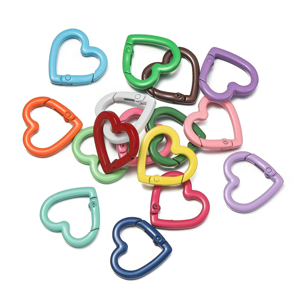5pcs/lot Heart Spring Clasp Openable Love Shaped Carabiner Keychain Clips Hook Dog Chain DIY Jewelry Buckles Connector