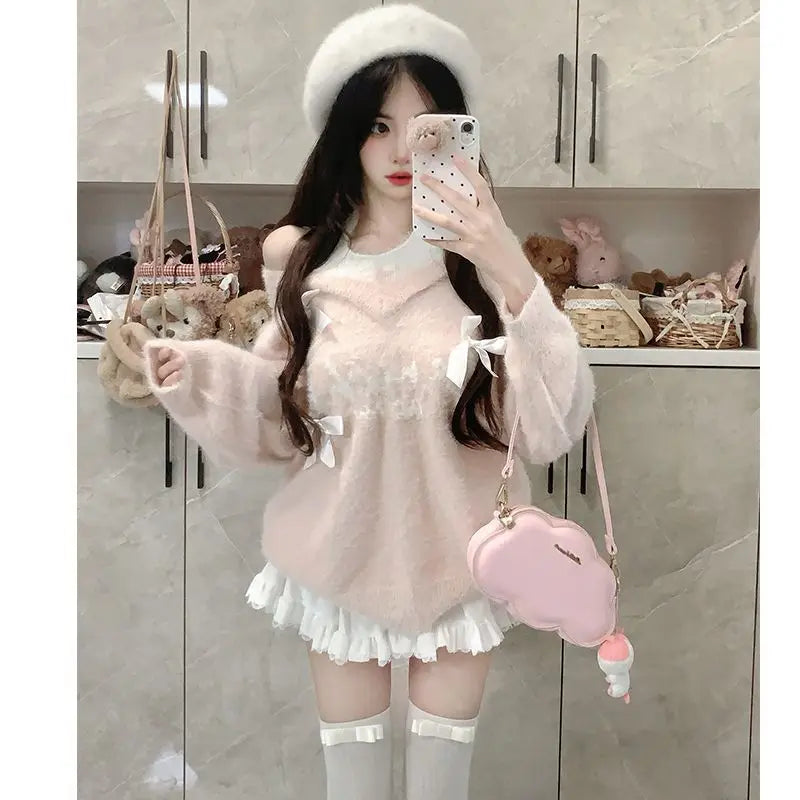 Sweaters Jumpers Pullovers Woman Y2K White Felt Polka Dot French Style Cafe Date Fashion Elegant Feminine Classic Vintage Chic