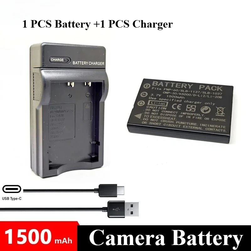 NP-60 NP60 SLB-1137 SLB-1037 CNP30 KLIC-5000 D-Li2 Li-20B Battery + Charger for Fujifilm F50I F501 F401 ZOOM F410 F601 F601Z