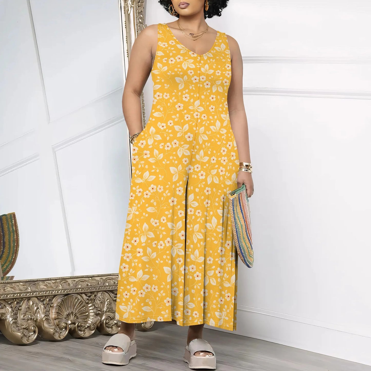 Women's Jumpsuits Overalls Wide Leg Casual 2025 Rompers Sleeveless Smocked One Piece High Waist Loose Fit with Pockets