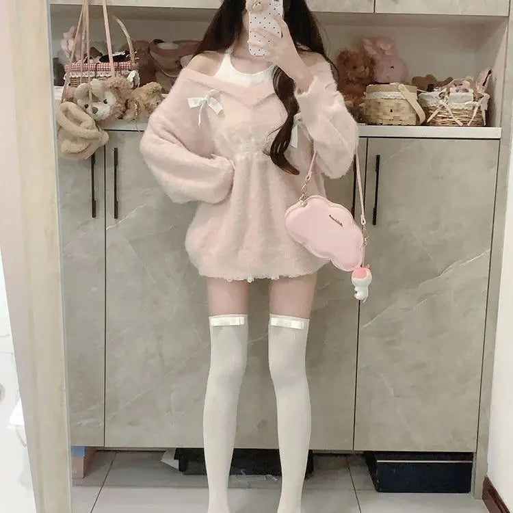 Sweaters Jumpers Pullovers Woman Y2K White Felt Polka Dot French Style Cafe Date Fashion Elegant Feminine Classic Vintage Chic