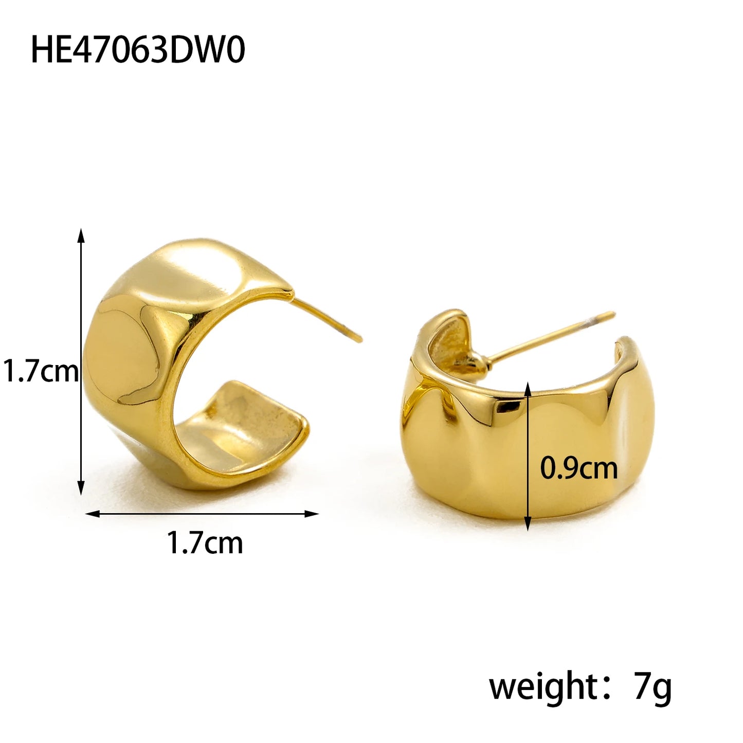 CARLIDANA New Trendy 18K Gold Plated Geometric Twisted Huggie Hoop C Shaped Stainless Steel Statement Earrings For Women