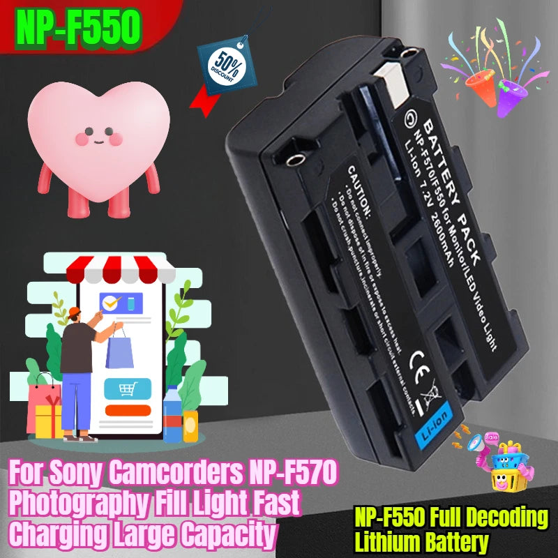 NP-F550 Full Decoding Lithium Battery for Sony Camcorders NP-F570 Photography Fill Light Fast Charging Large Capacity