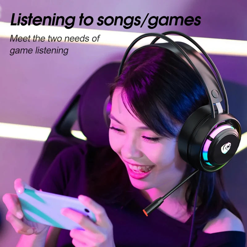 Hearing Recognition With Noise-Cancelling PSH-300 Microphone RGB Esports Games Dazzling Bald Head Wearing Wired Stereo Headphone