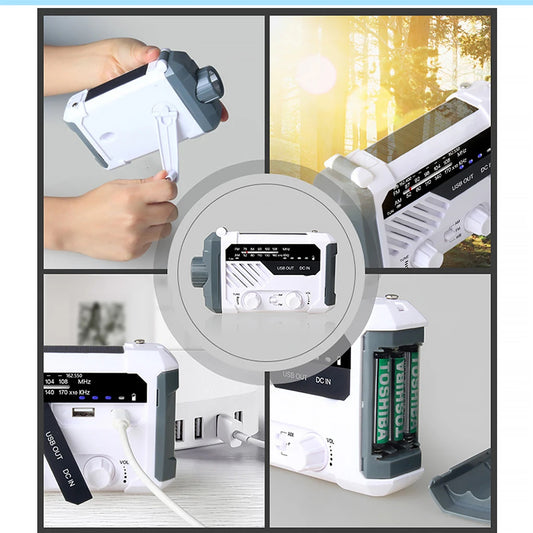 Portable Radio Battery Operated LED Flashlight USB Rechargeable Power Bank Emergency Equipment Backpacking White