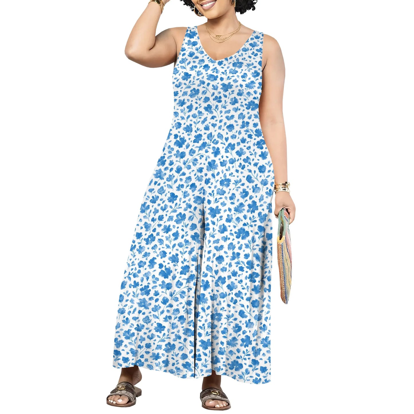 Women's Jumpsuits Overalls Wide Leg Casual 2025 Rompers Sleeveless Smocked One Piece High Waist Loose Fit with Pockets