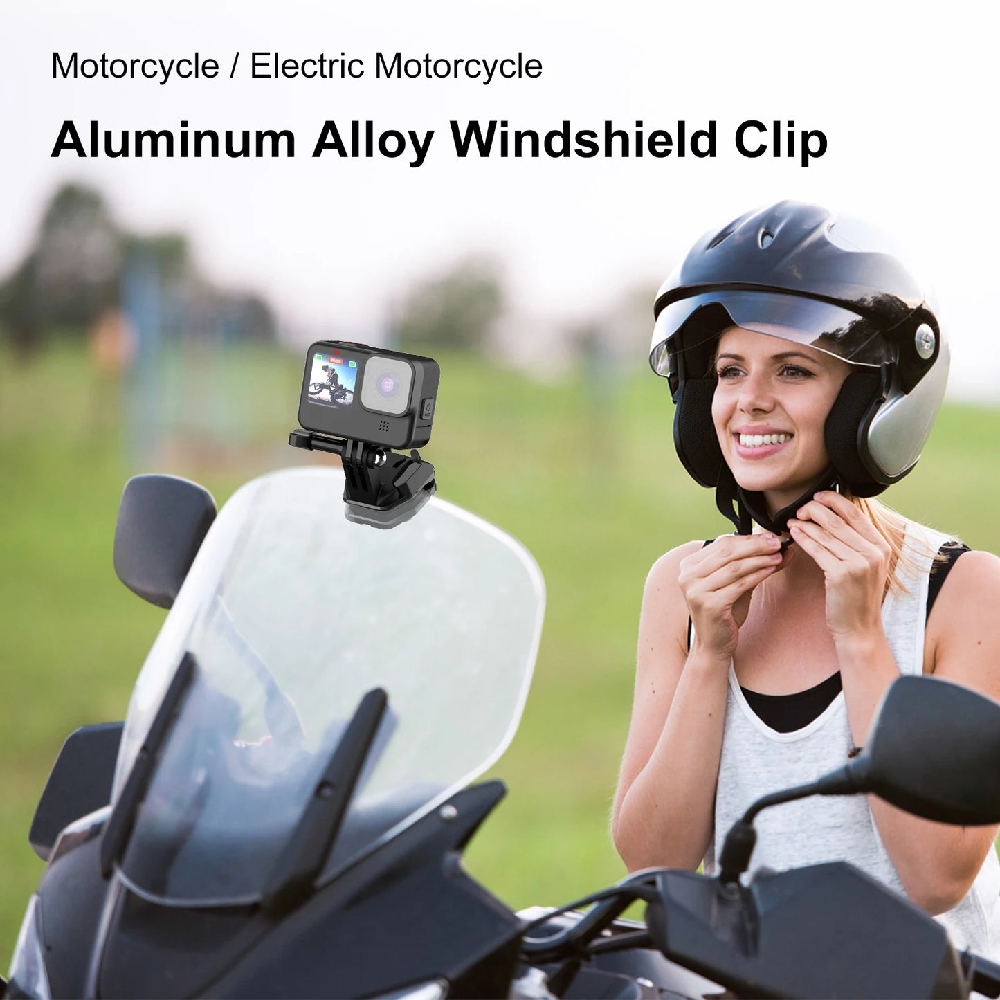 PULUZ Motorcycle Windshield Action Camera Mount Clip for GoPro Hero12 Black/DJI Osmo Action 4/ Insta360 X4/Ace Pro Action Camera