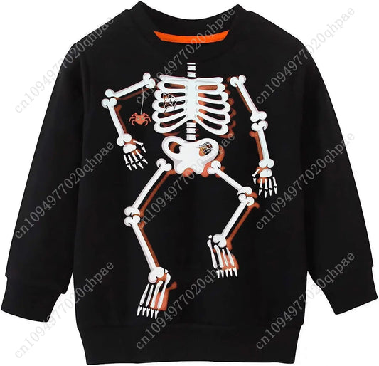 Boys Girls Halloween Sweatshirt Toddler Pumpkin Face Long Sleeve Shirt Kids Skeleton Top Clothes 2-7T