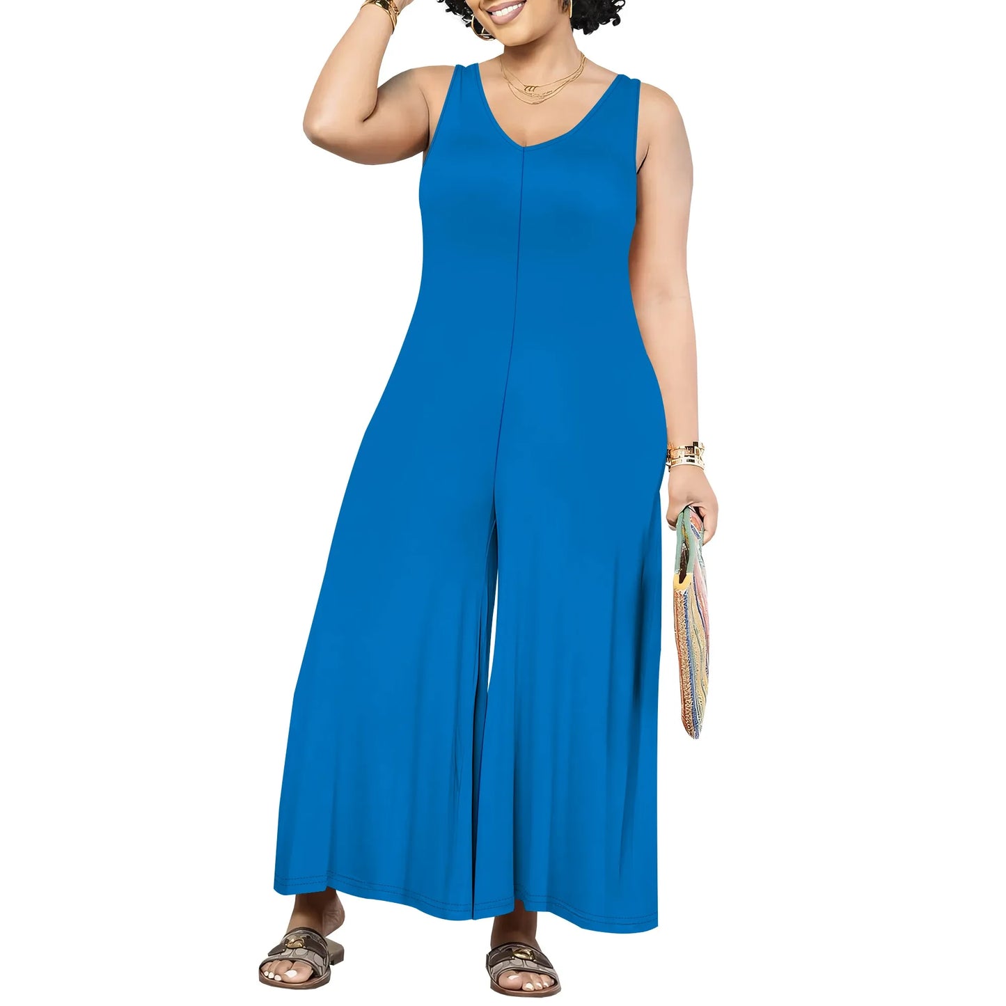 Women's Jumpsuits Overalls Wide Leg Casual 2025 Rompers Sleeveless Smocked One Piece High Waist Loose Fit with Pockets