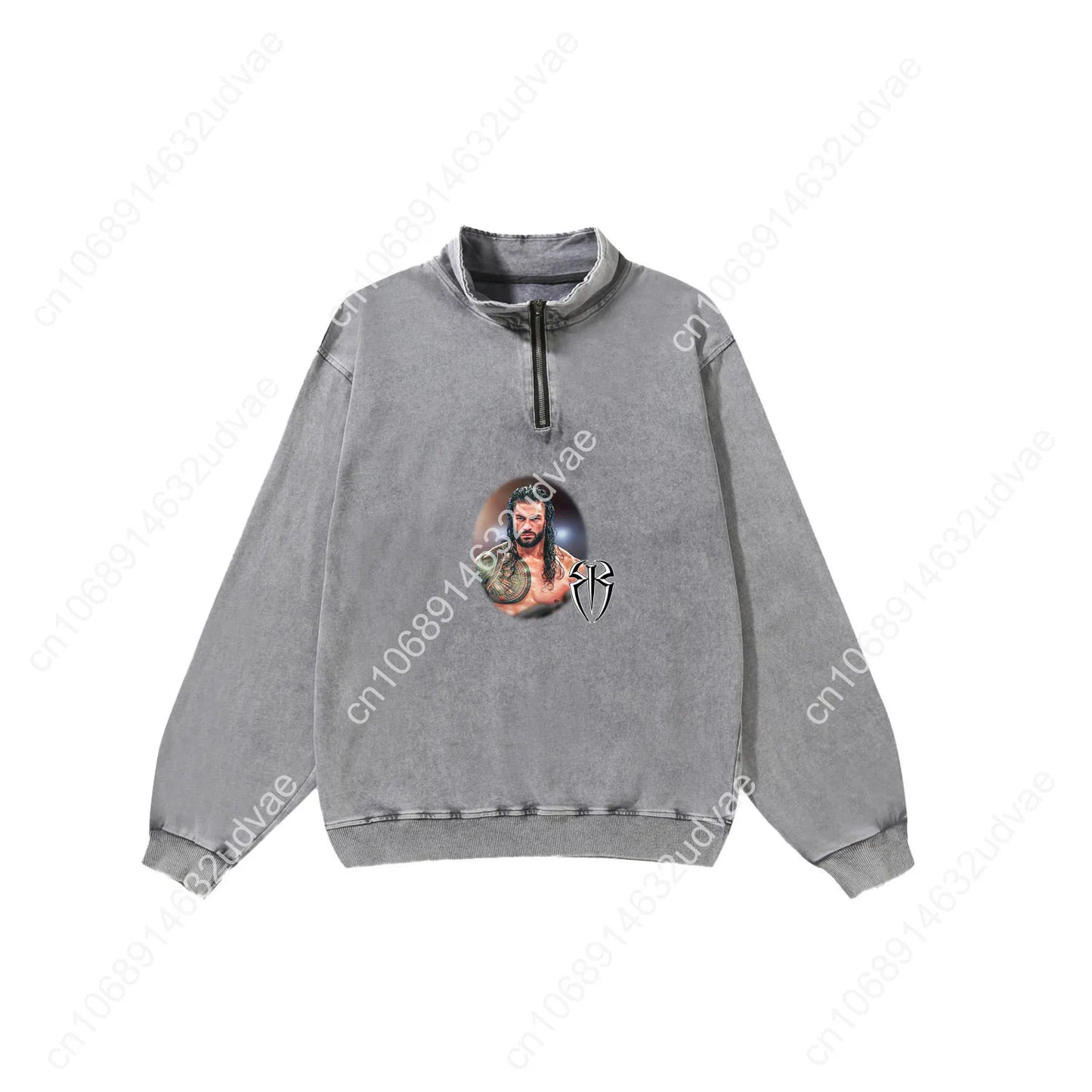 Roman Reigns Retro Sweatshirt Man Woman Teenager Vintage Pullover Half Zipper Sweat Shirt Photo Custom Made Tops Sleeved Tshirt