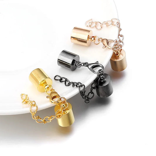 10Sets Leather Cord End Caps With Lobster Clasp Extending Chain For Jewelry Making DIY Bracelet Necklace Connectors Accessories