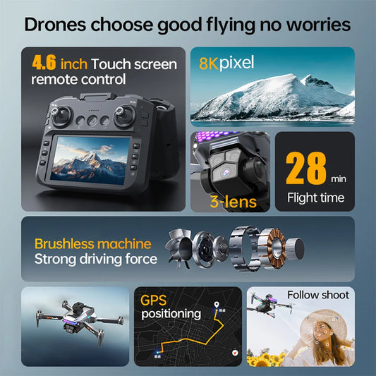 2025 New D27 GPS Drone with Screen Remote Control 5G Image Transmission 8K HD Camera Obstacle Avoidance Brushless FPV Flight 5KM