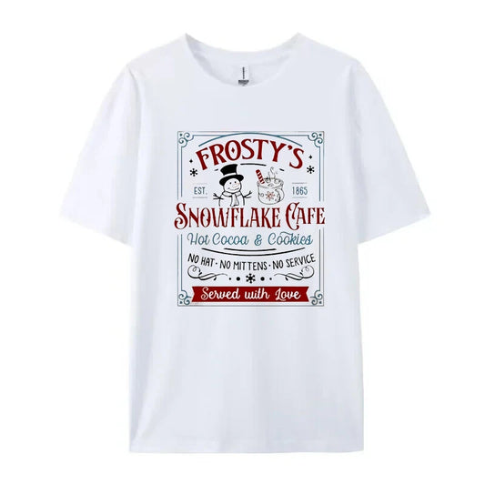 Women's Vintage Frosty Snowflake Cookie Graphic T-Shirt Pastel Pink Retro Cafe Tee for Parties Outfits Ladies Short Sleeve Shirt