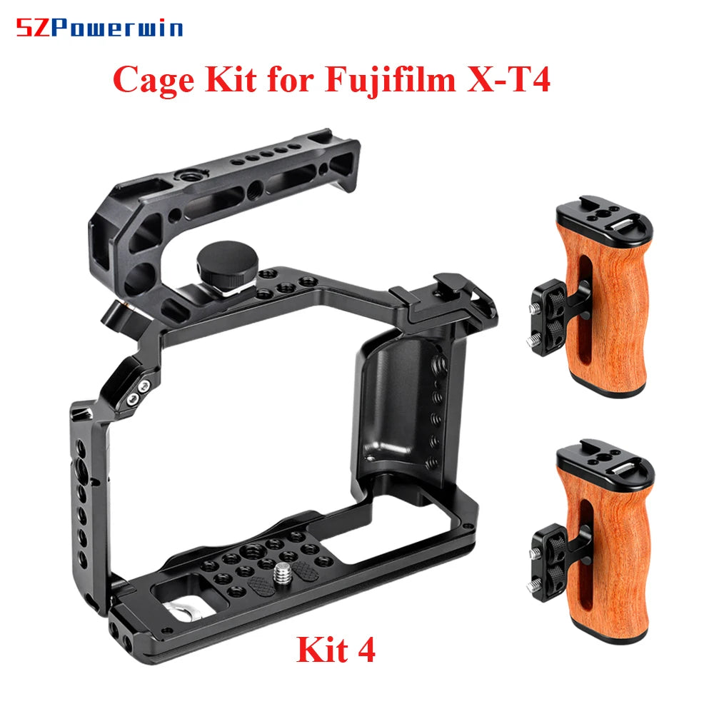 Powerwin For Fujifilm X-T4 XT4 Camera Cage Rig Kit with wooden Handle Aluminum Alloy Multifunctional Arri Locating Screw
