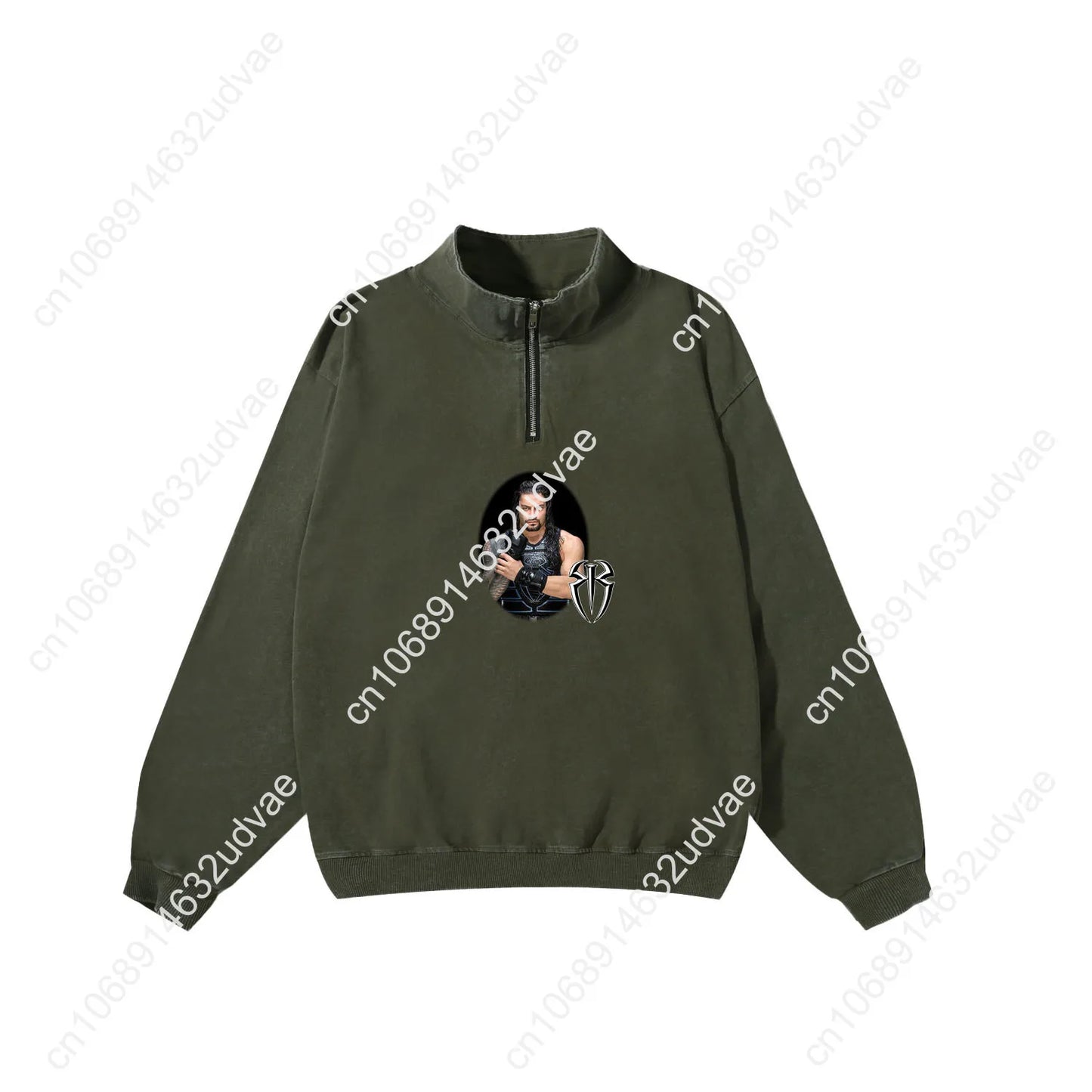 Roman Reigns Retro Sweatshirt Man Woman Teenager Vintage Pullover Half Zipper Sweat Shirt Photo Custom Made Tops Sleeved Tshirt