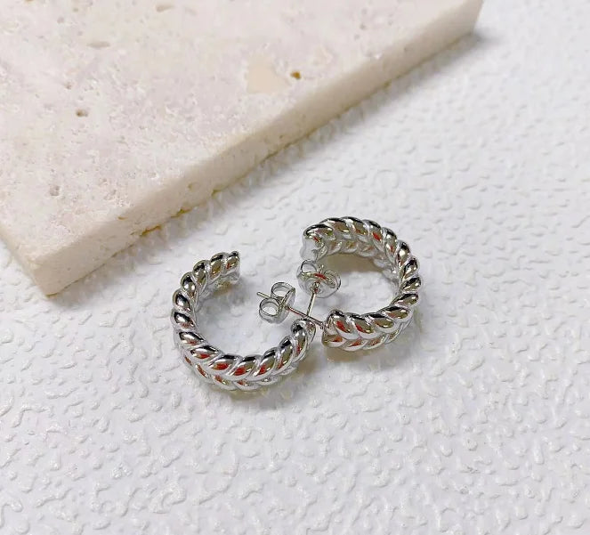 CARLIDANA New Trendy 18K Gold Plated Geometric Twisted Huggie Hoop C Shaped Stainless Steel Statement Earrings For Women