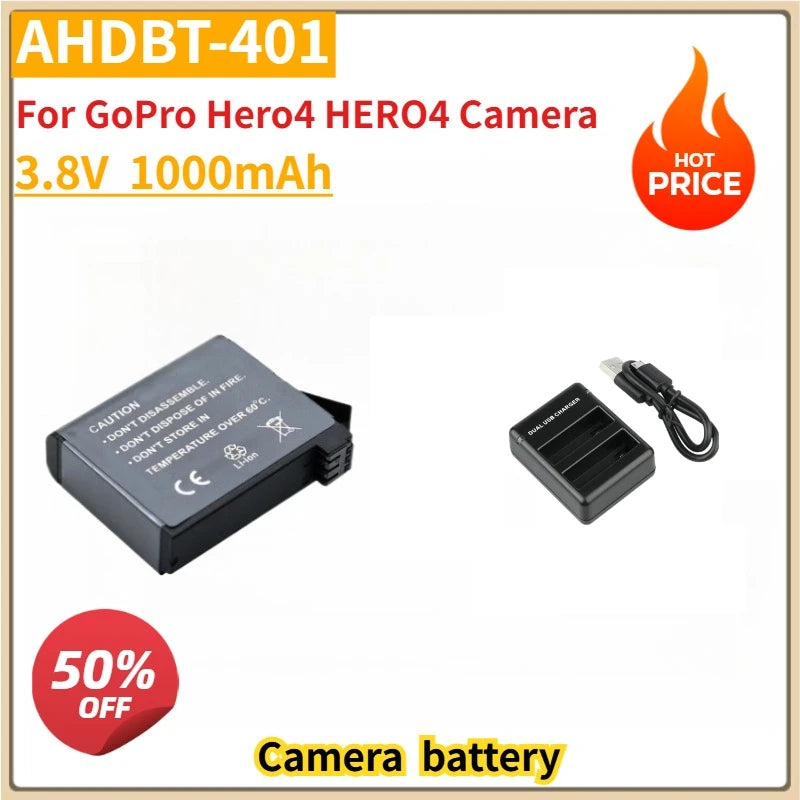 New Replacement Battery AHDBT-401 For Gopro Hero 4+ LED 2-Port USB Charger For GoPro Hero4 HERO4 Camera