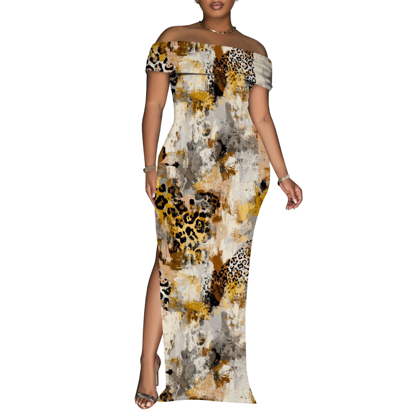 Women's Maxi Dresses Short Sleeve Floral Solid Summer Beach Dress Casual Loose   Side Split Long Dress with Pockets