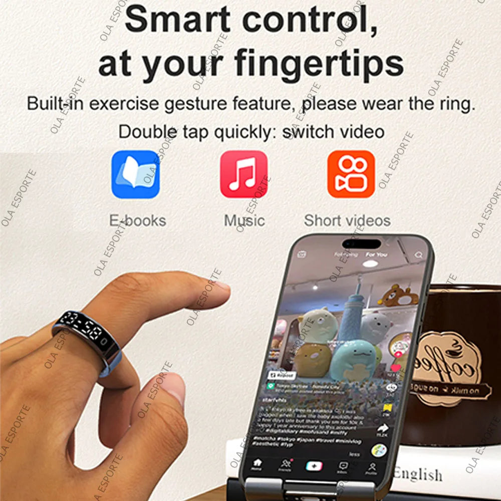 New Smart Ring Men Women LED Display Screen Gesture Swipe Video Health Monitoring Waterproof Heart Rate Sleep Monitor Smartring