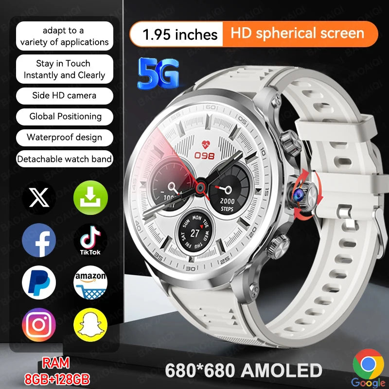 5G/4G Full Netcom Smart Watches 680*680 AMOLED 8GB+128GB RAM 1880mah Battery 900W Camera GPS WIFI Google APP Download Smartwatch