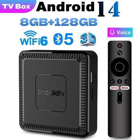 2025 New Q7 Smart TV Box Android14 Allwinner H313 8G+128GB ROM Dual-Band WiFi 6 Bluetooth 5.2 Google Voice Remote Media Player
