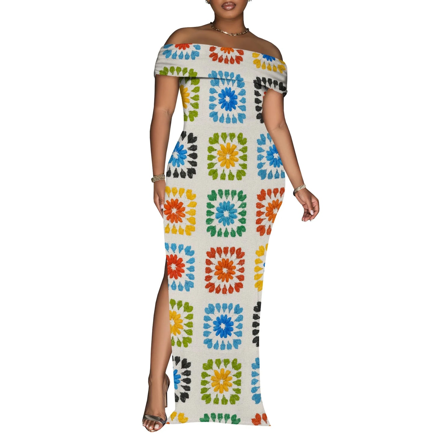 Women's Maxi Dresses Short Sleeve Floral Solid Summer Beach Dress Casual Loose   Side Split Long Dress with Pockets