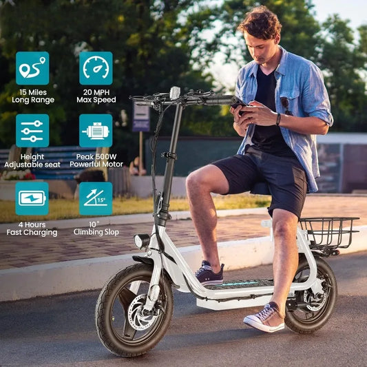 Peak 500W/800W/1200W Electric Scooter Adults, 30Miles Long Range, 14" Tire, 20MPH Top Speed, Adjustable Electric Scooter