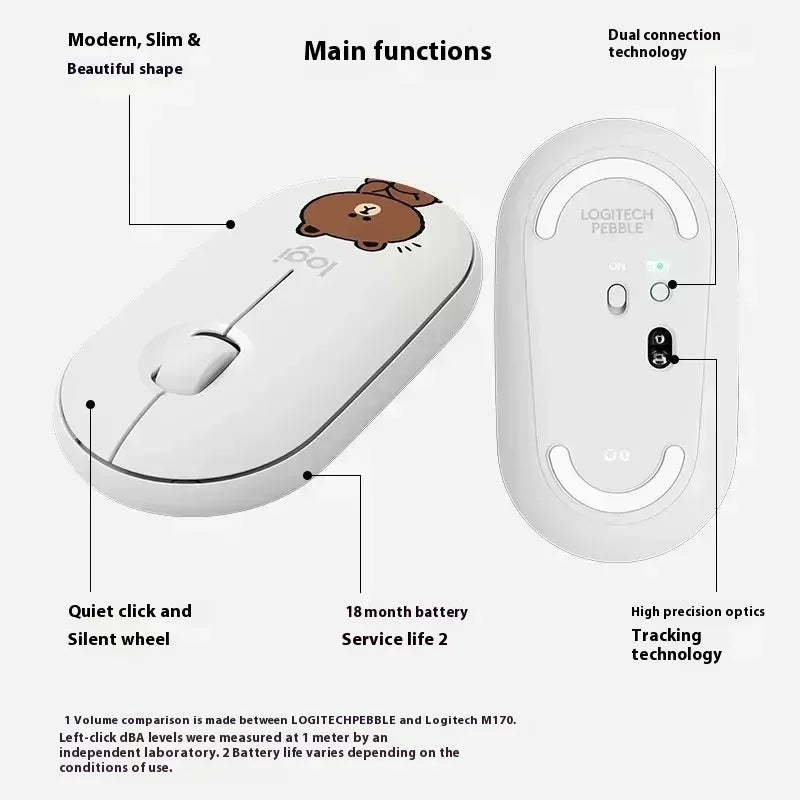 Logitech Pebble M350 Bear&Rabbit  Wireless Mouse: Cute Design, Perfect for Girls Easy for Laptop/Notebook/iPad/PC/Mac