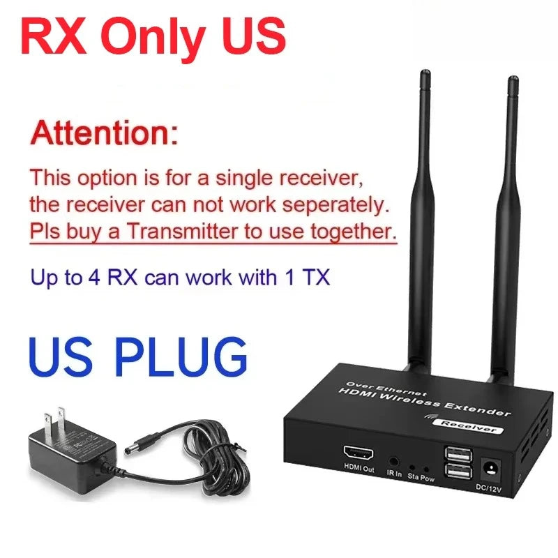 200M 1080P HDMI-Compatible Wireless Extender 5.8G HD Transmission Projector Video Extension for PC Laptop TV Projector Monitor