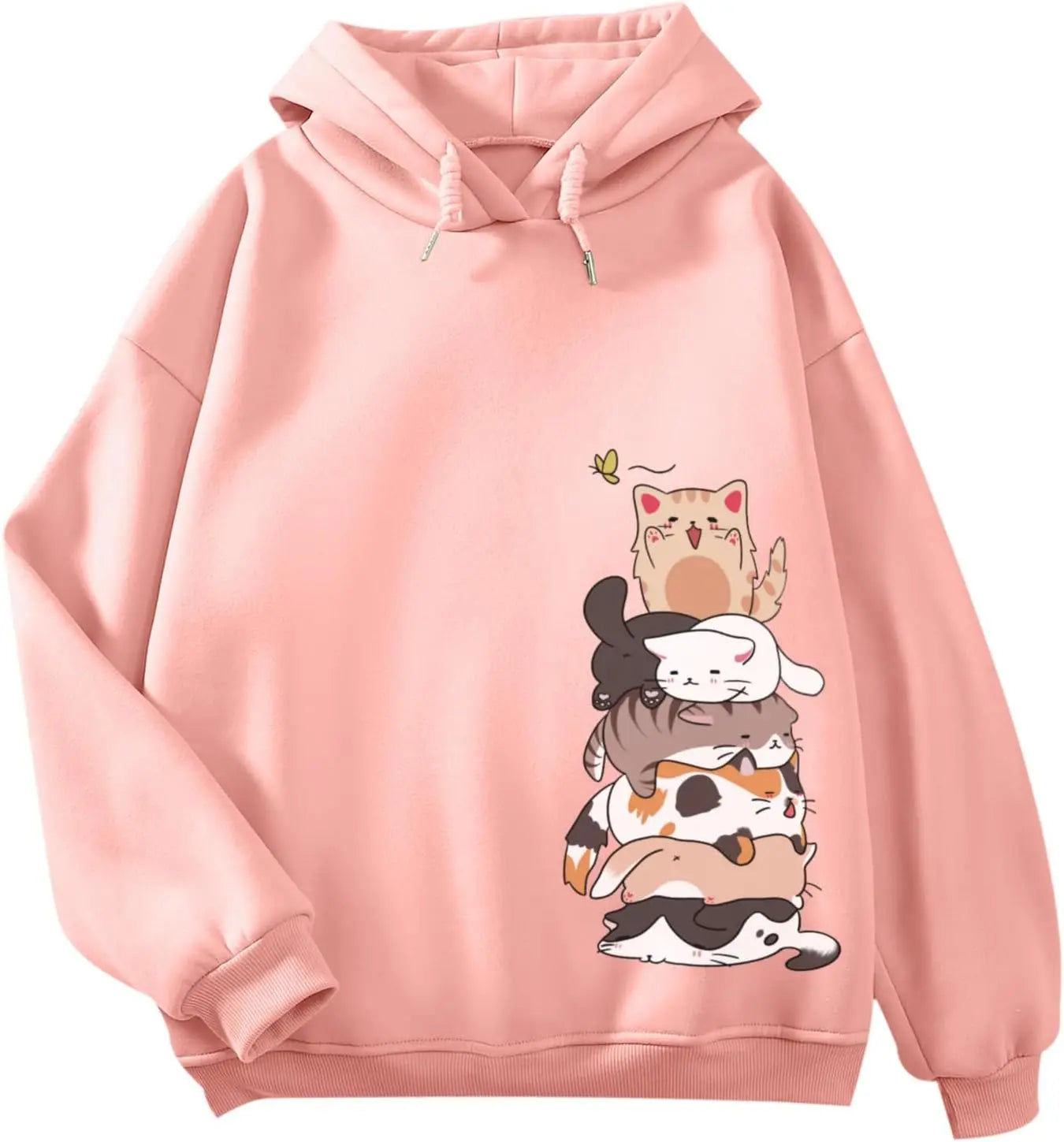 Tuislay Cute Cat Graphic Hoodies for Teen Girls Kawaii Cartoon Printed Hoodie Women Anime Print Hooded Sweatshirt Pullover
