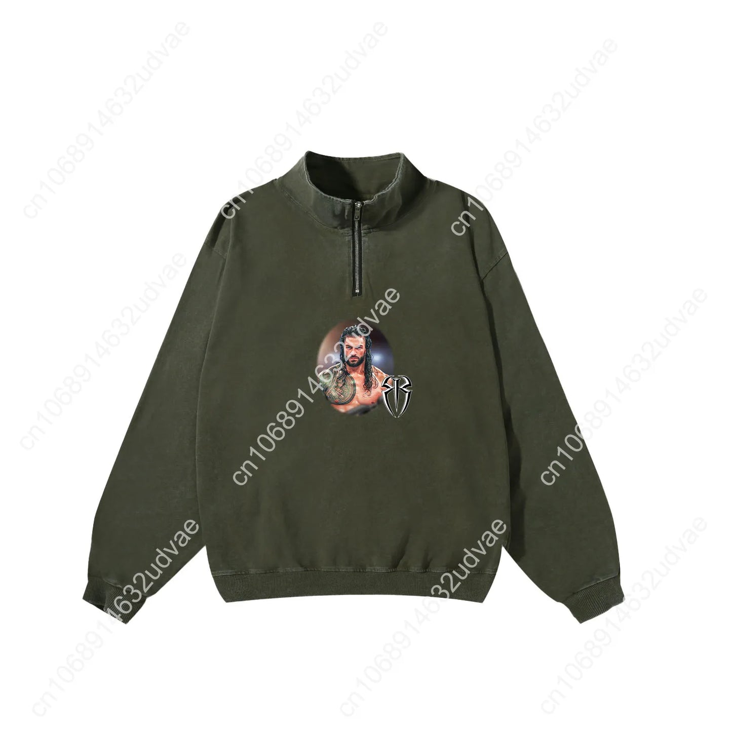 Roman Reigns Retro Sweatshirt Man Woman Teenager Vintage Pullover Half Zipper Sweat Shirt Photo Custom Made Tops Sleeved Tshirt