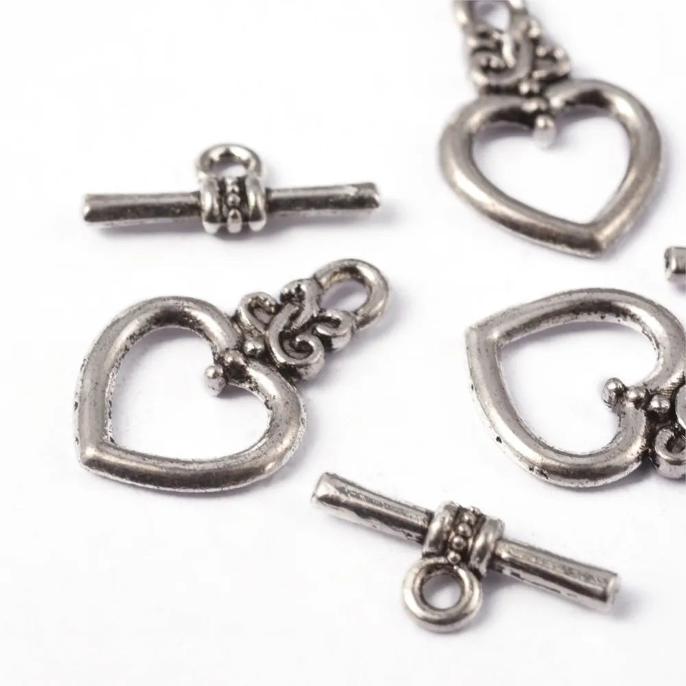 5 Sets Antique Silver OT Clasp Toggle End Closure Flower Heart Connector Ring For DIY Bracelet Necklace Jewelry Making Accessory