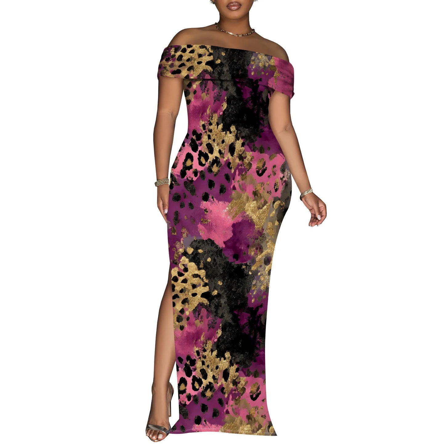 Women's Maxi Dresses Short Sleeve Floral Solid Summer Beach Dress Casual Loose   Side Split Long Dress with Pockets