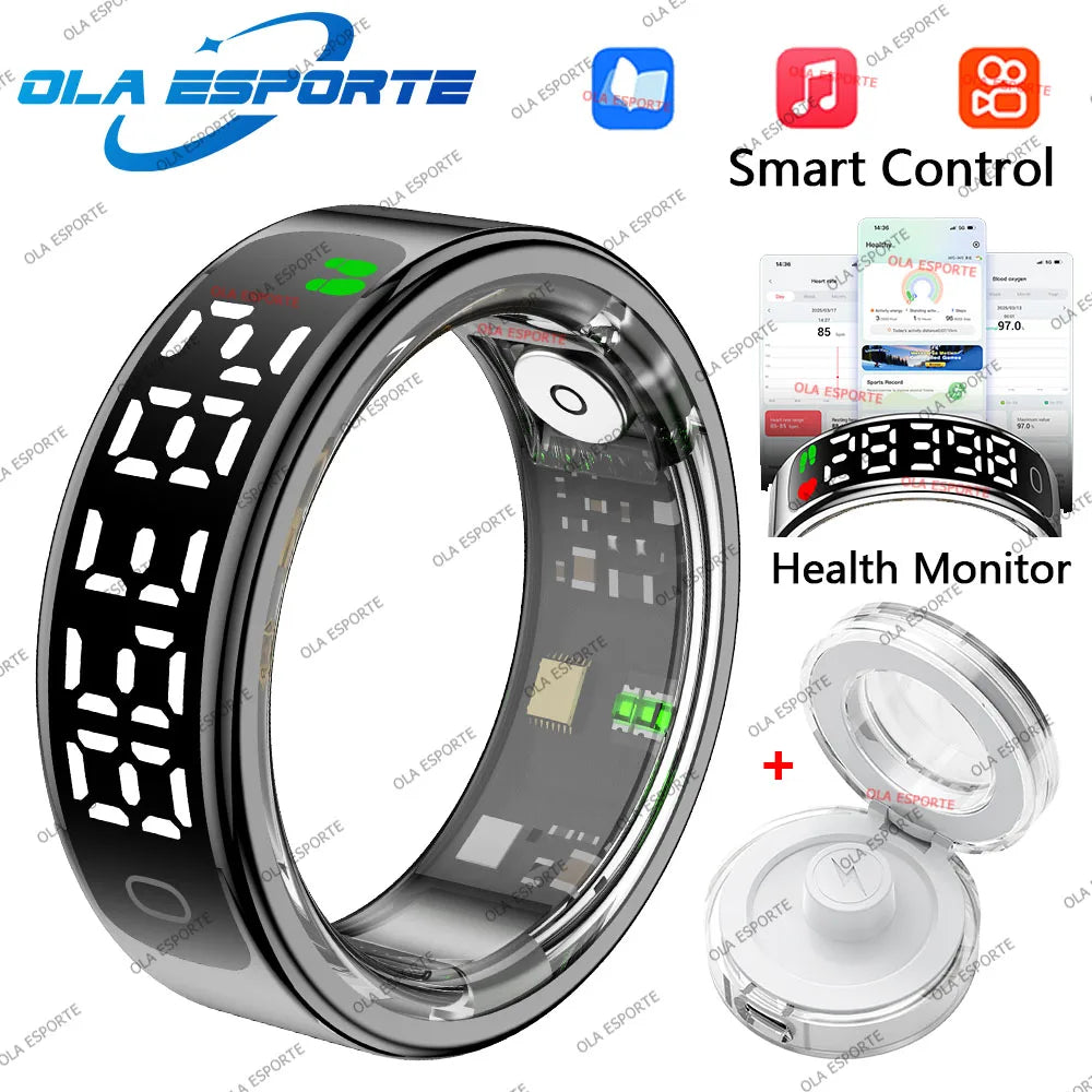 New Smart Ring Men Women LED Display Screen Gesture Swipe Video Health Monitoring Waterproof Heart Rate Sleep Monitor Smartring