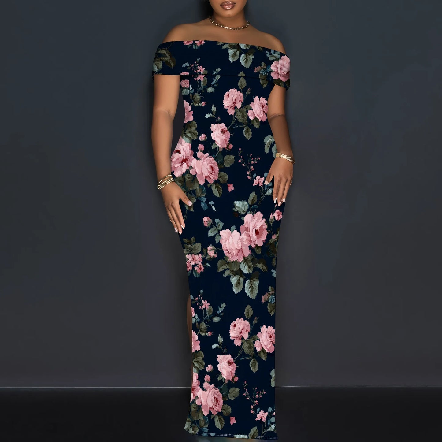 Women's Maxi Dresses Short Sleeve Floral Solid Summer Beach Dress Casual Loose   Side Split Long Dress with Pockets