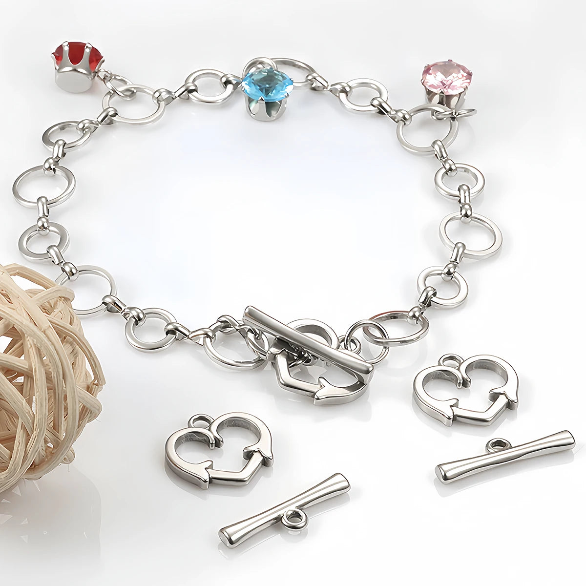 2 Sets Stainless Steel OT Clasp Heart Toggle Clasps Buckle Connector for Necklaces Bracelets Hook DIY Jewelry Making Accessories