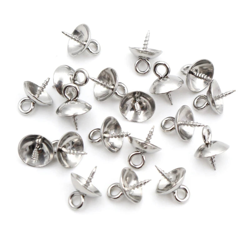 30pcs Screw Eyes Bails Top Drilled Beads End Caps Stainless Steel DIY Charms Connectors Jewelry Making Findings Accessories