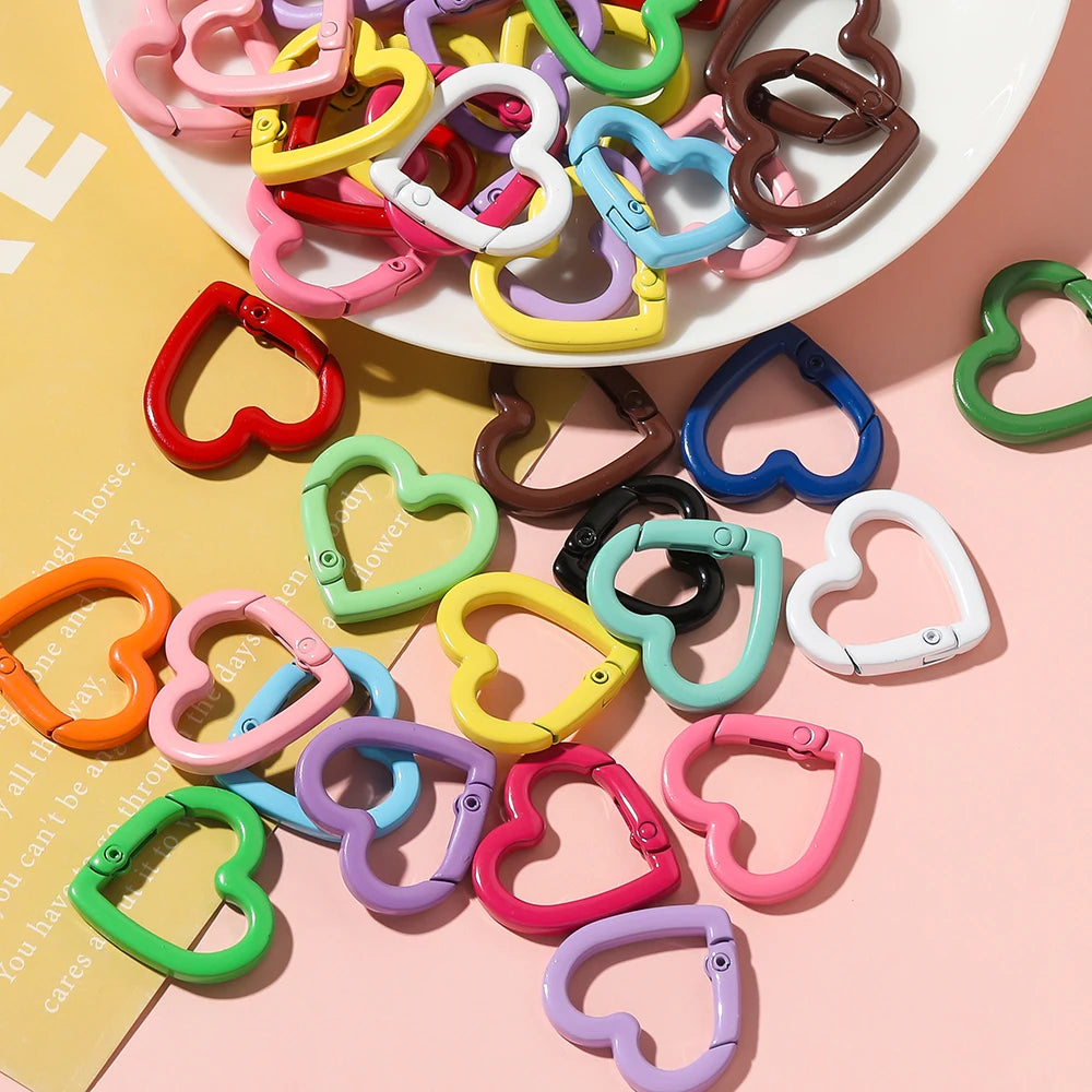 5pcs/lot Heart Spring Clasp Openable Love Shaped Carabiner Keychain Clips Hook Dog Chain DIY Jewelry Buckles Connector