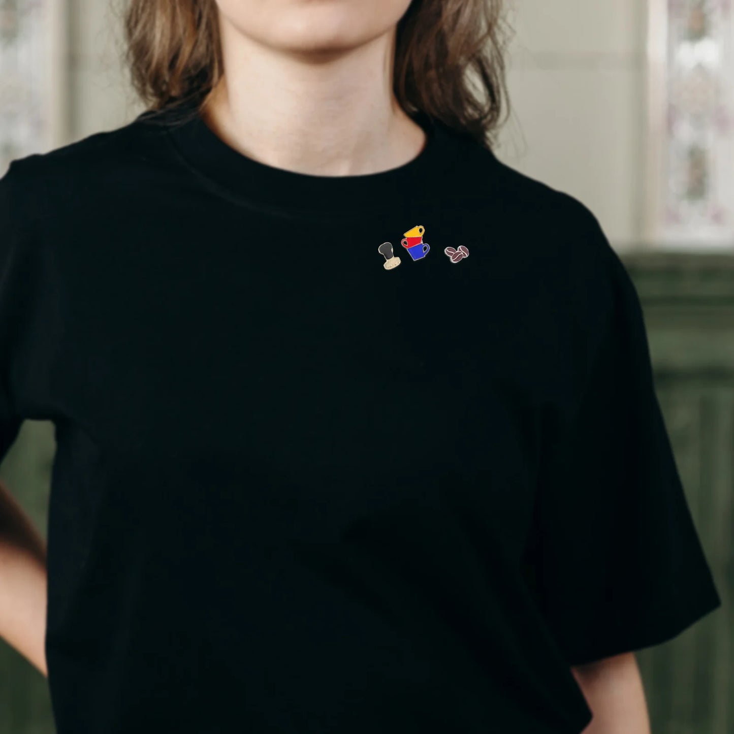 3Pcs Coffee Cup Brooch Pin Exquisite Metal Coffee Bean Tamper Lapel Pins for Hats Scarves Coats Cafe Themed Jewelry Accessories