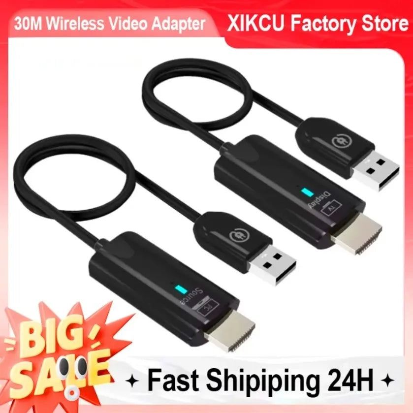 30M HDMI-Compatible Wireless Video Transmitter and Receiver Extender Display Adapter Cable Screen Mirror for Camera PC To TV