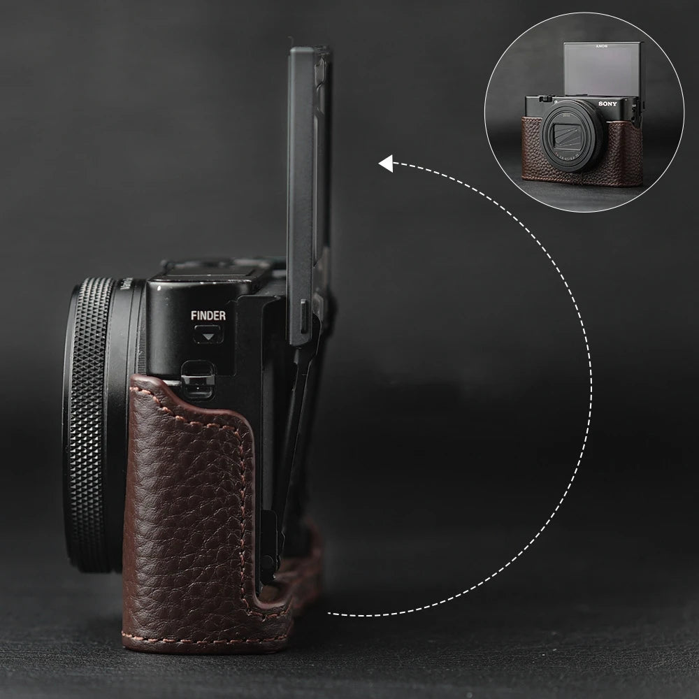 Genuine Real Leather Half Camera Case Bag Cover For Sony RX100M6 Case RX100 VI Case Camera Bag Photography Accessories