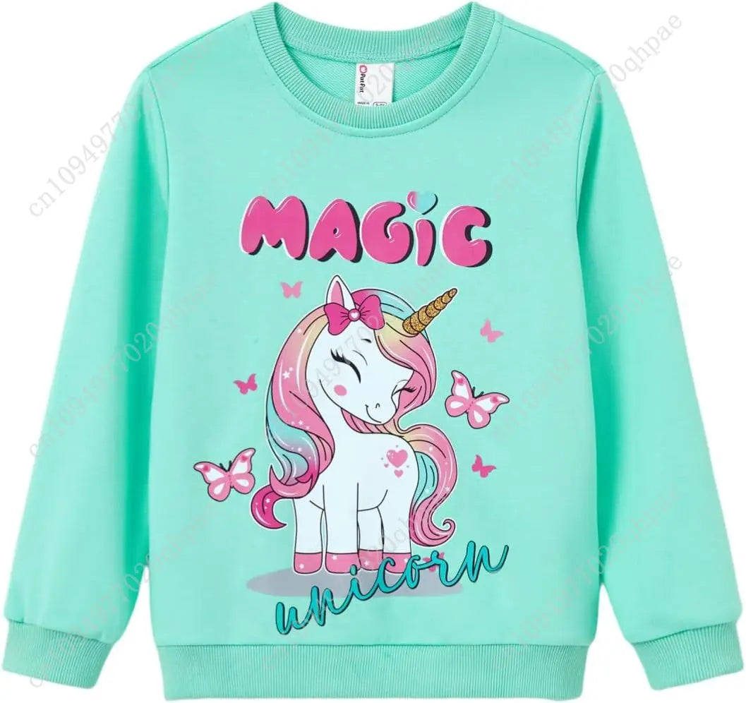 PATPAT Girls Sweatshirts Size 5-14 Years Graphic Pullover Long Sleeve Crewneck Shirt Cute Cartoon Casual Clothes for Girls