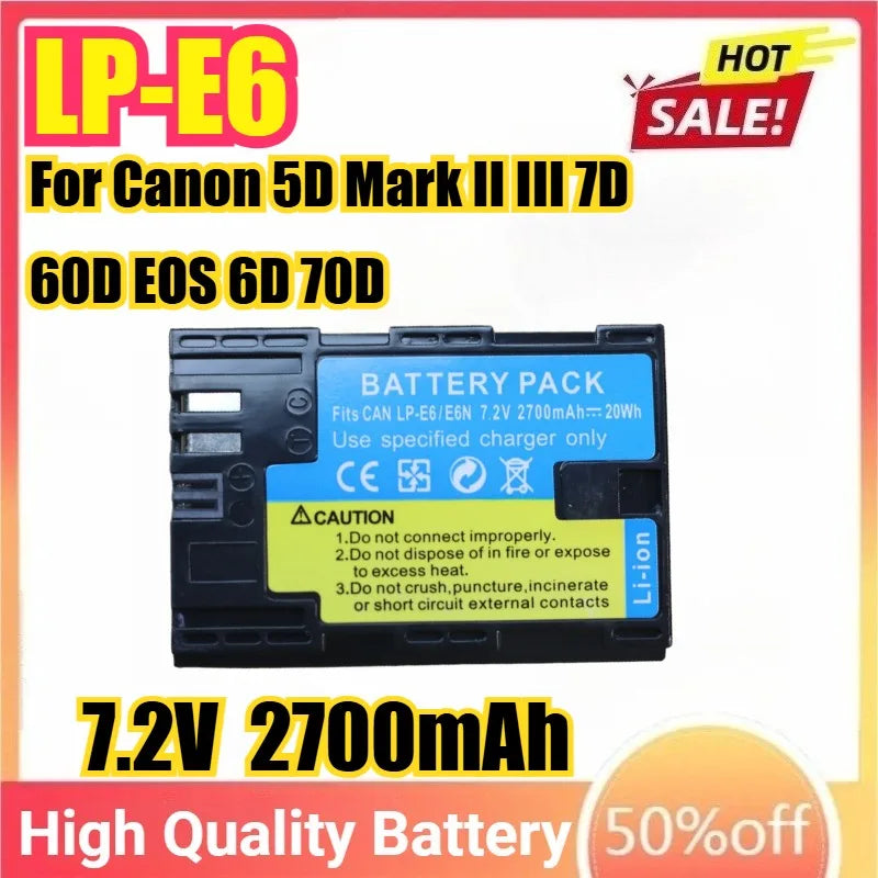 LP-E6 LPE6 LP E6 7.2V 2700mAh Camera Battery For Canon 5D Mark II III 7D 60D EOS 6D 70D 80D EOS 5DS R 90D 80D 70D 60D 60Da.