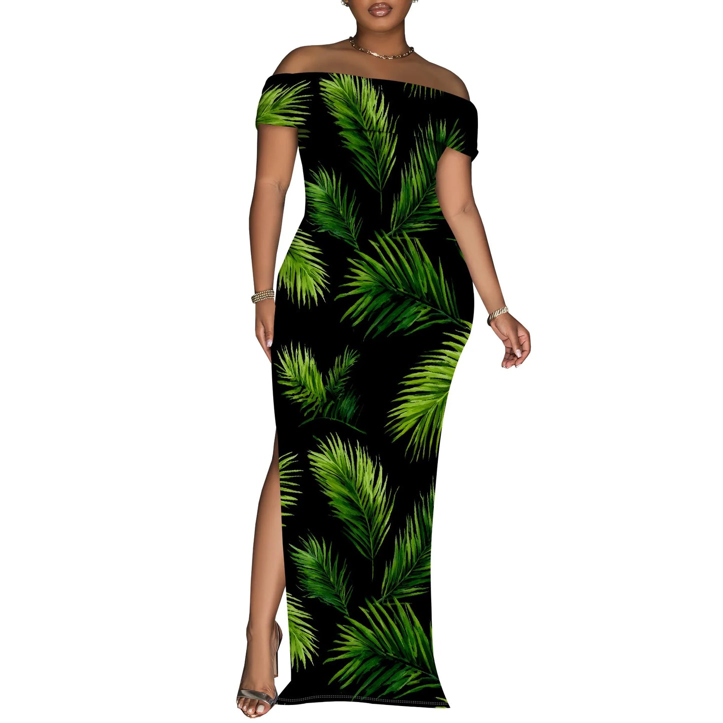 Women's Maxi Dresses Short Sleeve Floral Solid Summer Beach Dress Casual Loose   Side Split Long Dress with Pockets